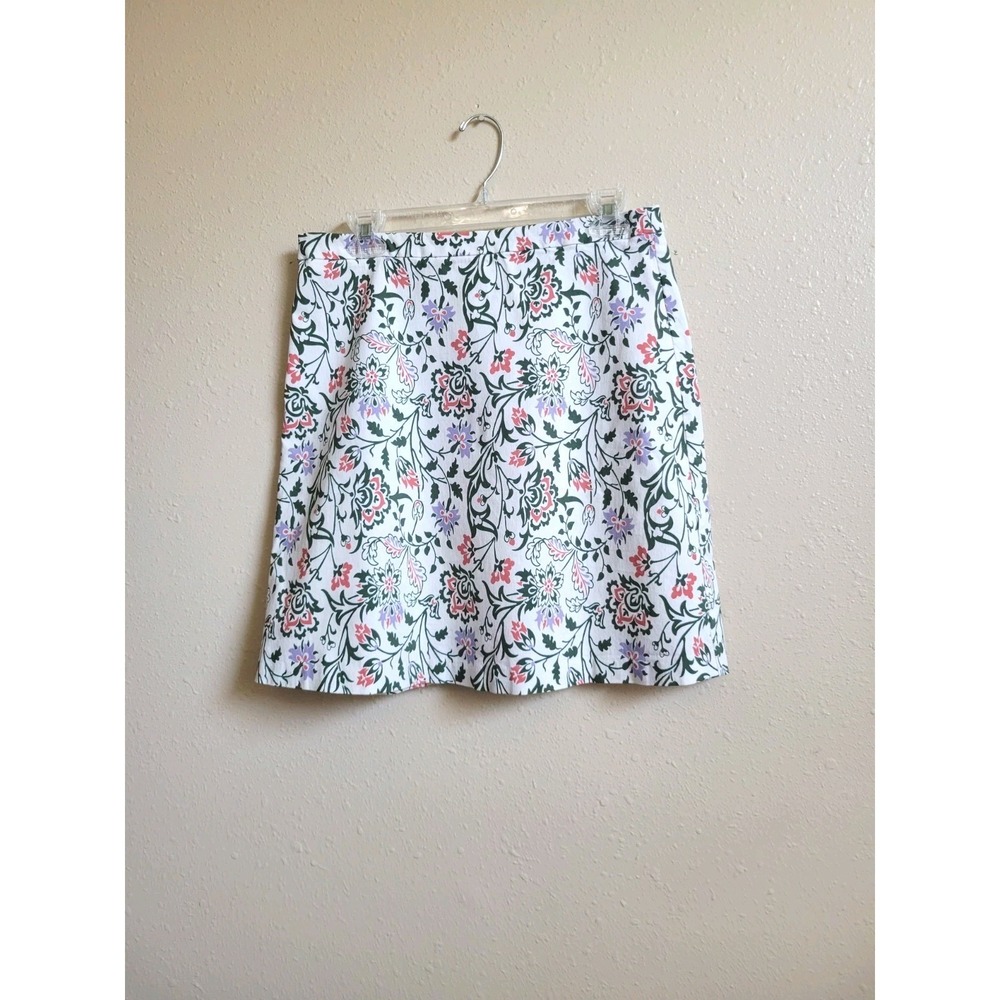 Margaret M Floral A-Line Skirt White Green Purple Large Made in Canada